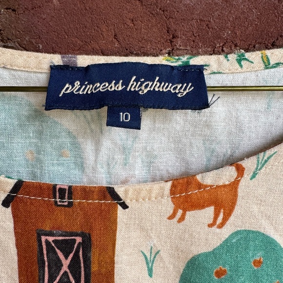 Princess Highway Farm Scene Animals Linen Cotton Short Sleeve Sz. 10 Dress - Picture 4 of 8